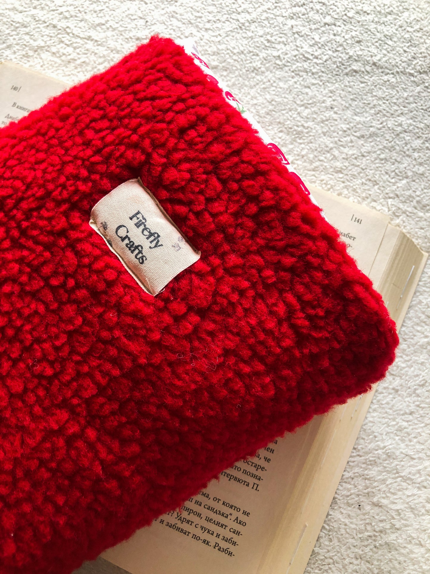 Red Plush Book Pouch, Closer View 