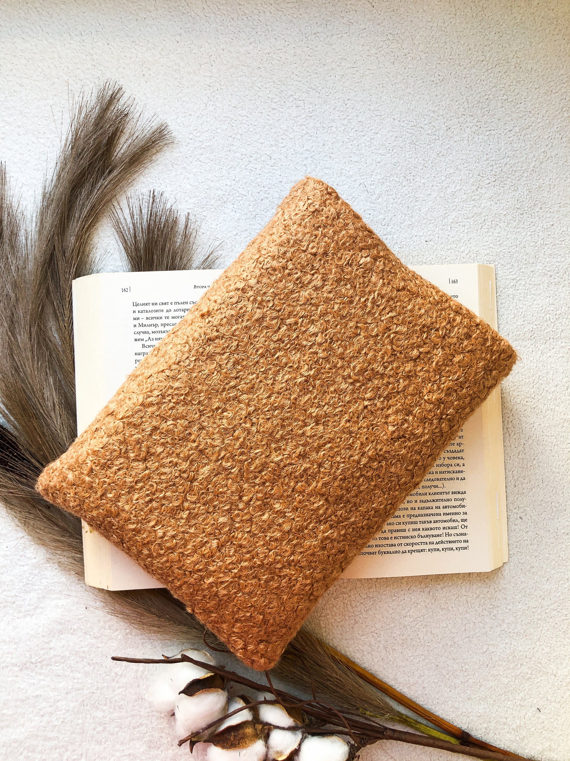 Brown Boucle Book Pouch, Back Side