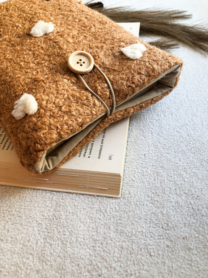 Brown Boucle Book Pouch, Upside Down Closer View