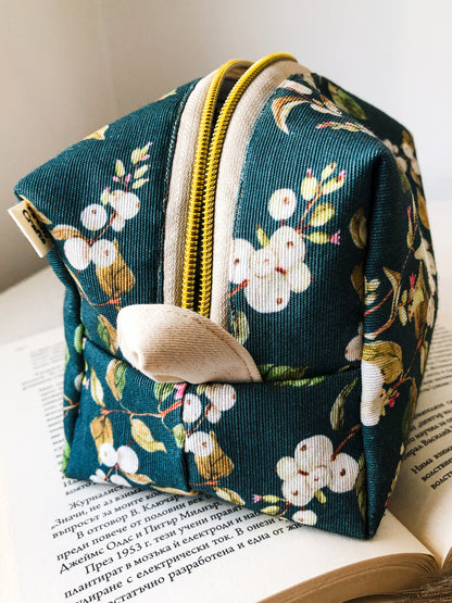 Blue Floral Makeup Bag, Side View