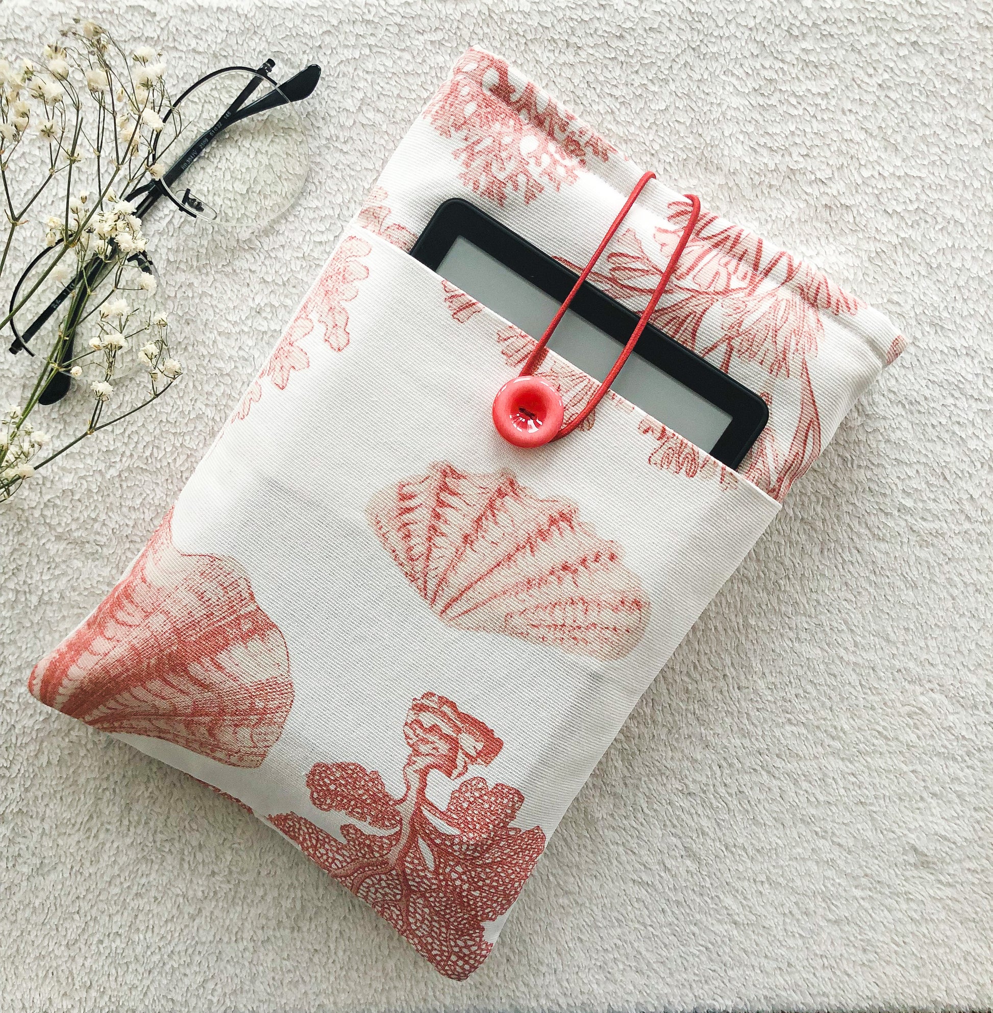 Coral Motives Book Pouch with pocket for Kindle, Front Side