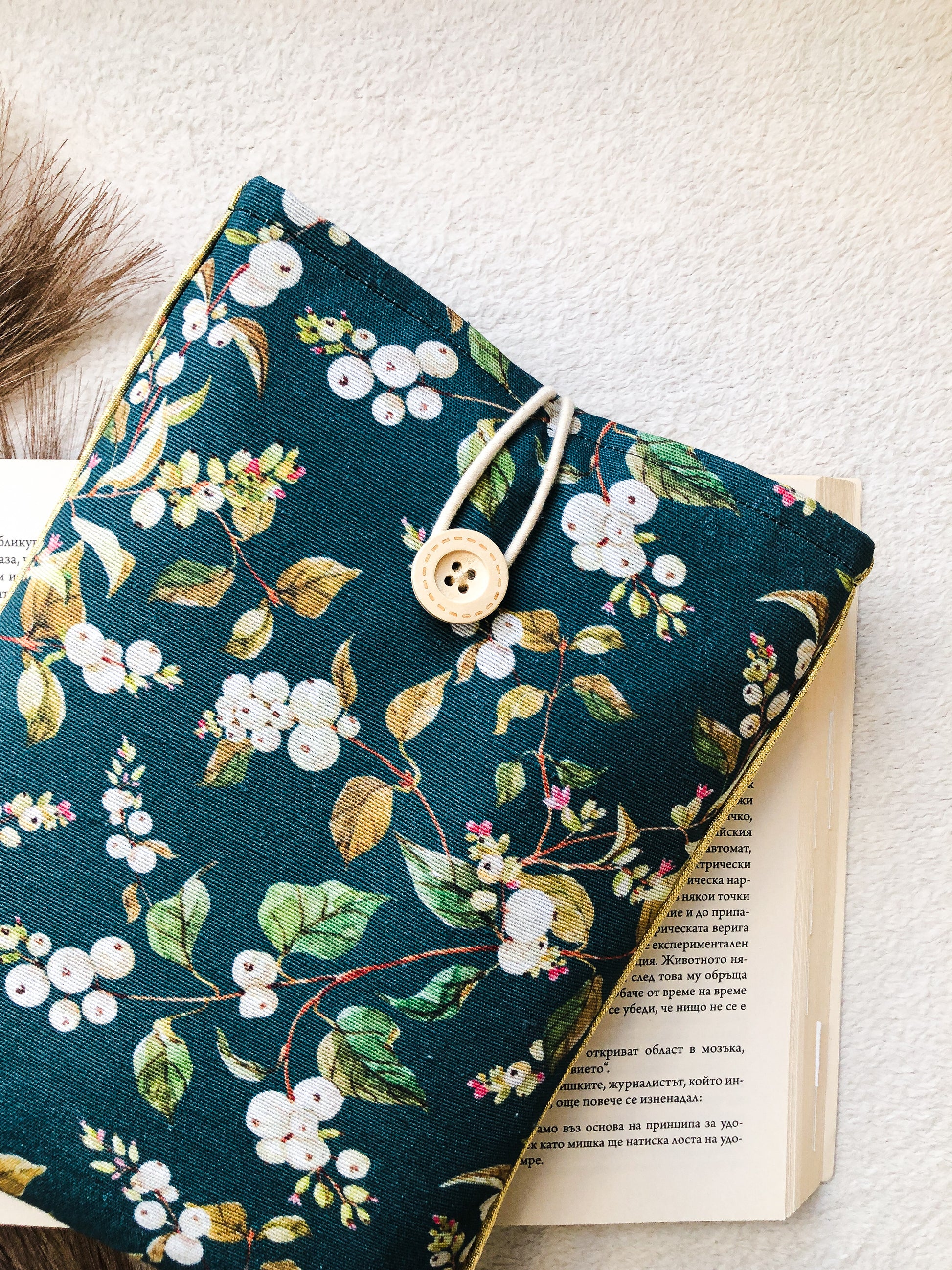 Blue Florals Book Pouch, Front Side Close Up 