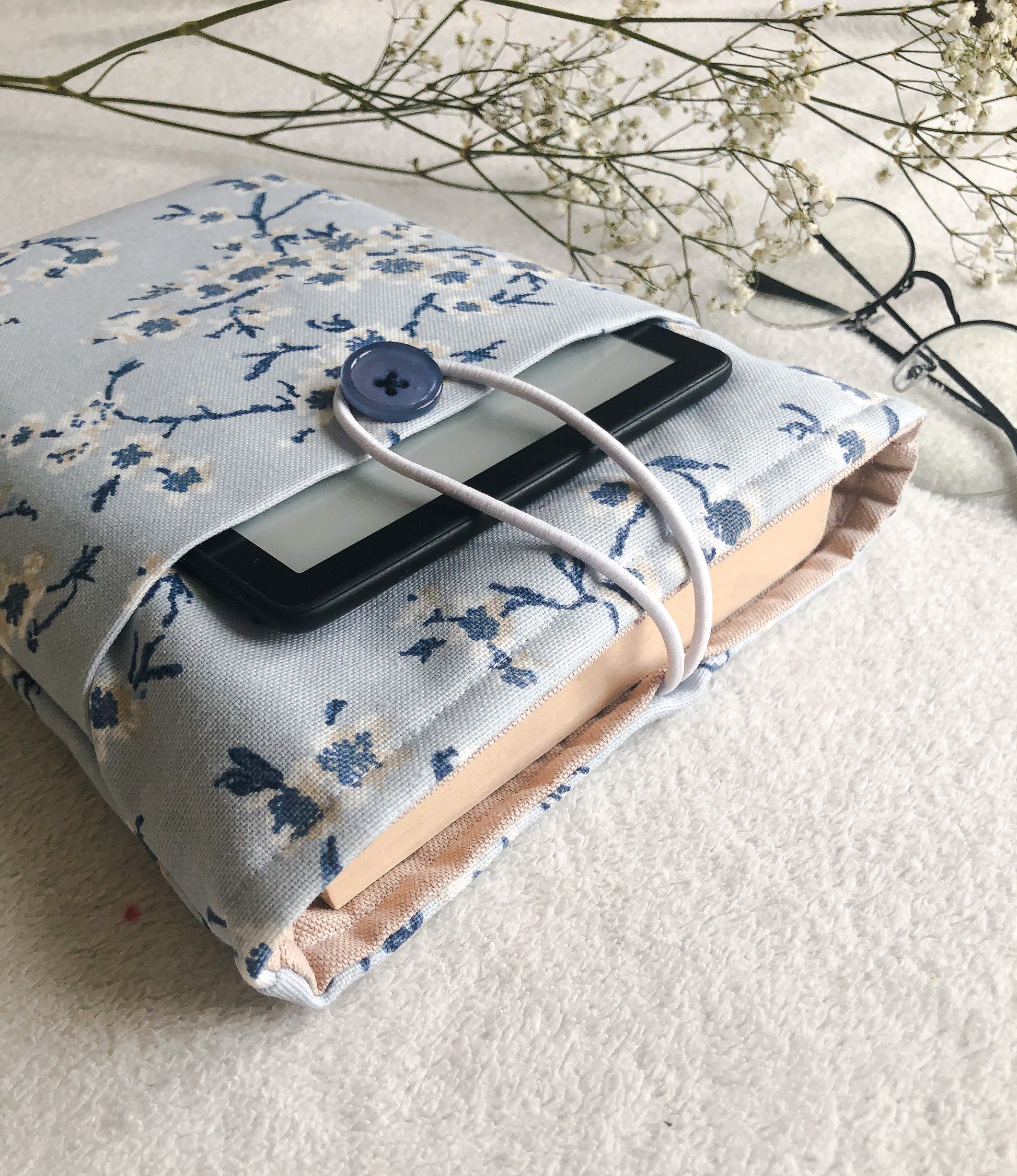 Blue Blossom Book Pouch, Upside Down