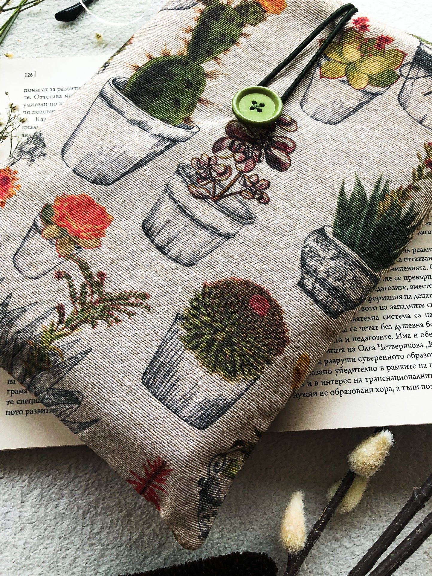 Boho Cactus Book Pouch, Front Side Detail