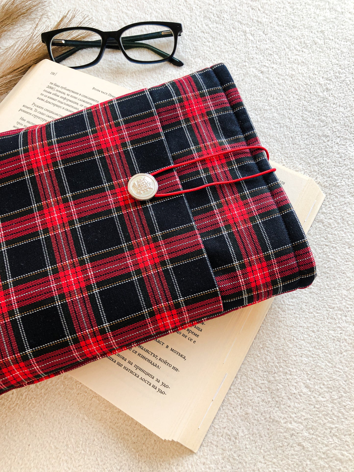 Red Plaid Book Pouch, Side View 