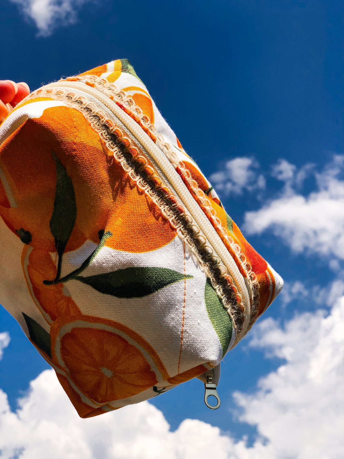 Orange Quilted Makeup Bag, Close View