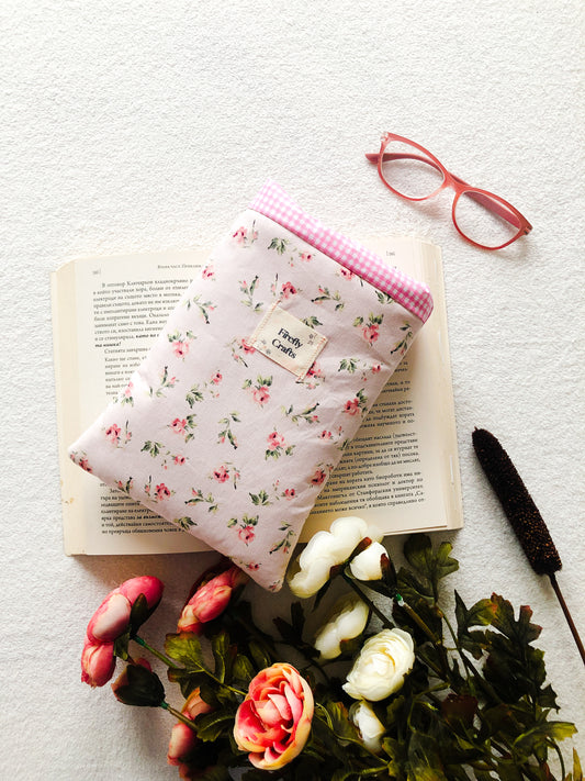 Pink Ditsy Flowers Puff Book Pouch, Front Side