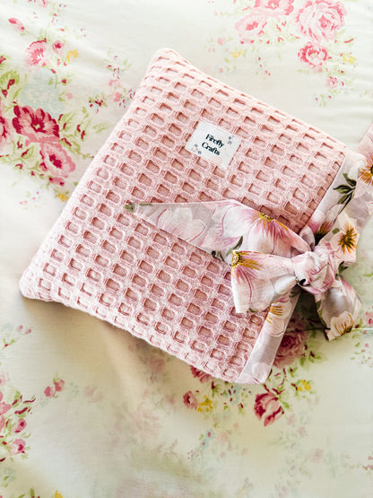 Pink Waffle Puff Book Sleeve with a Bow