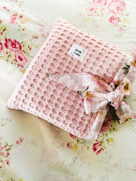 Pink Waffle Puff Book Sleeve with a Bow