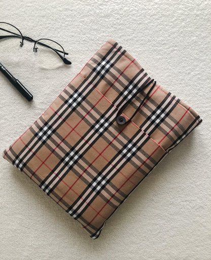 Beige Plaid Book Pouch, Front Side