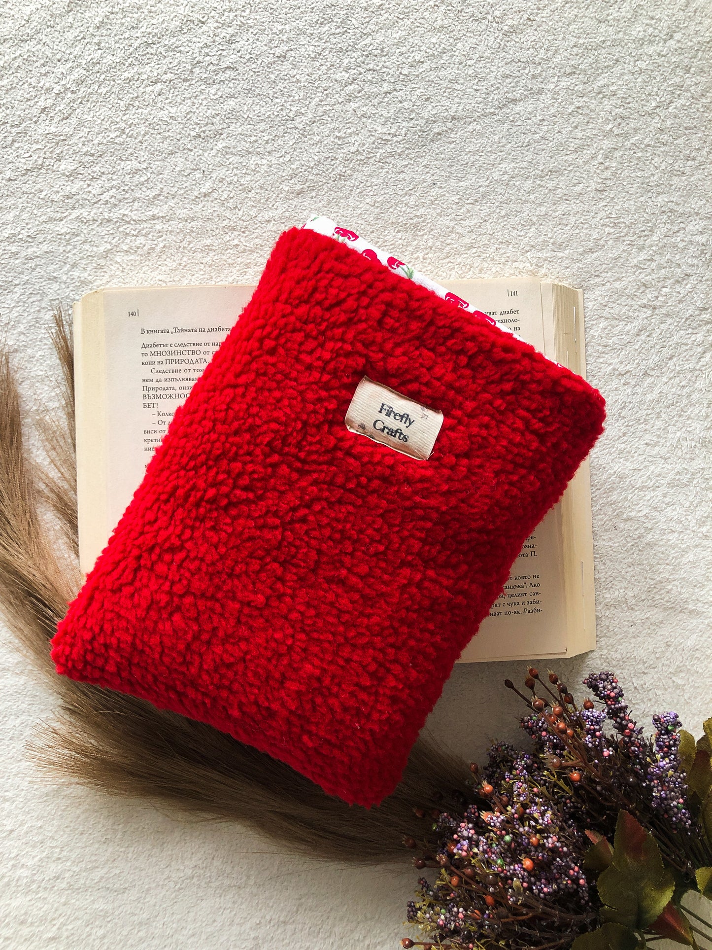 Red Plush Book Pouch, Front Side 