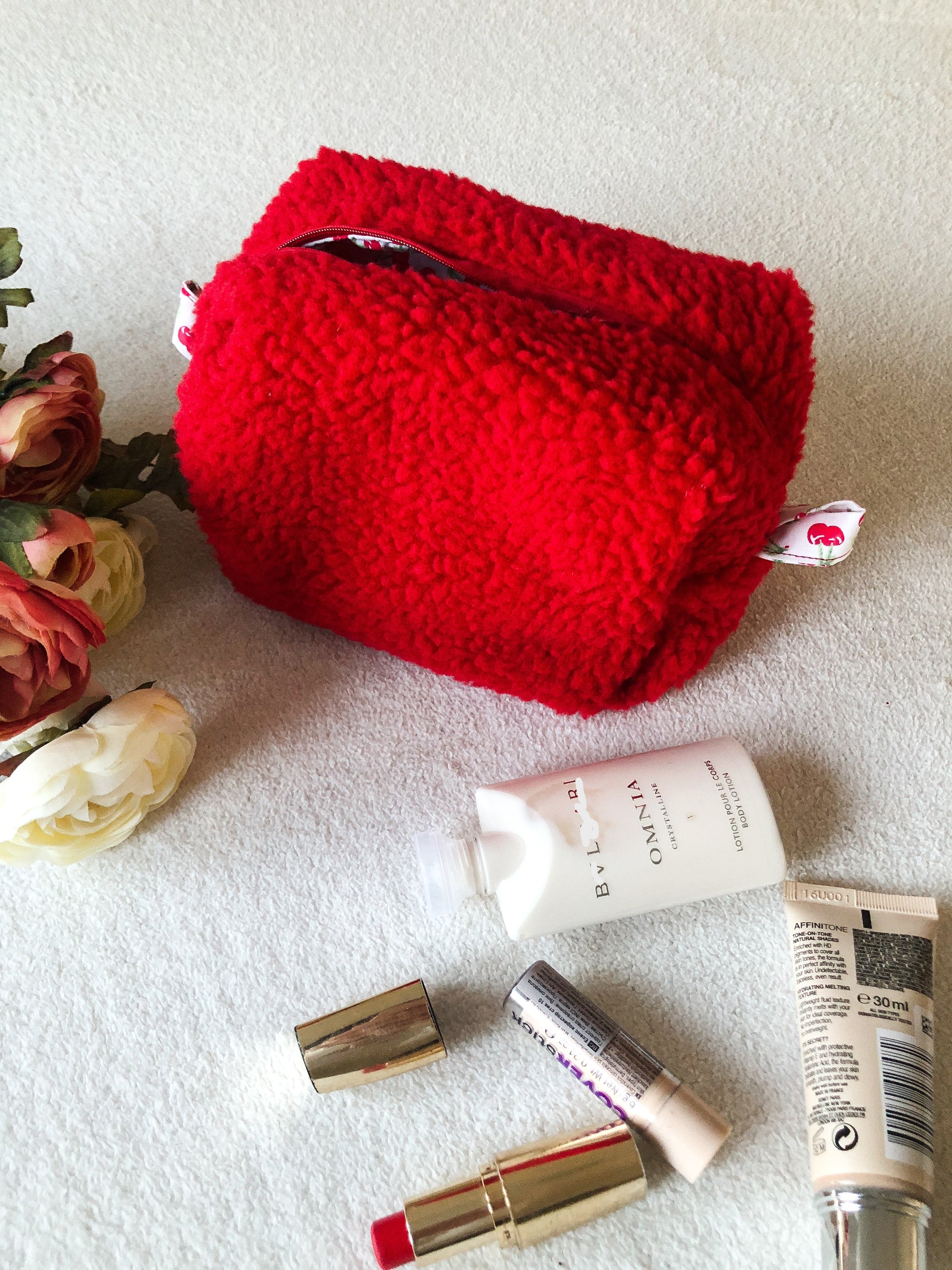 Red Plush Make Up Bag, Front Side