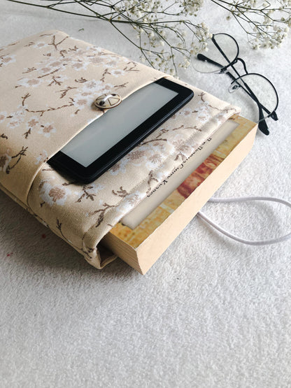 Beige Japanese Flowers Book Pouch, Upside Down 