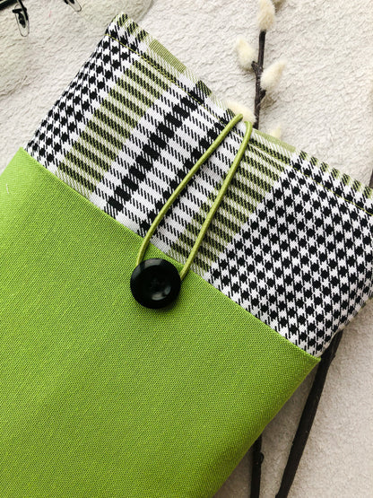 Green Plaid Book Pouch Closer Front Side