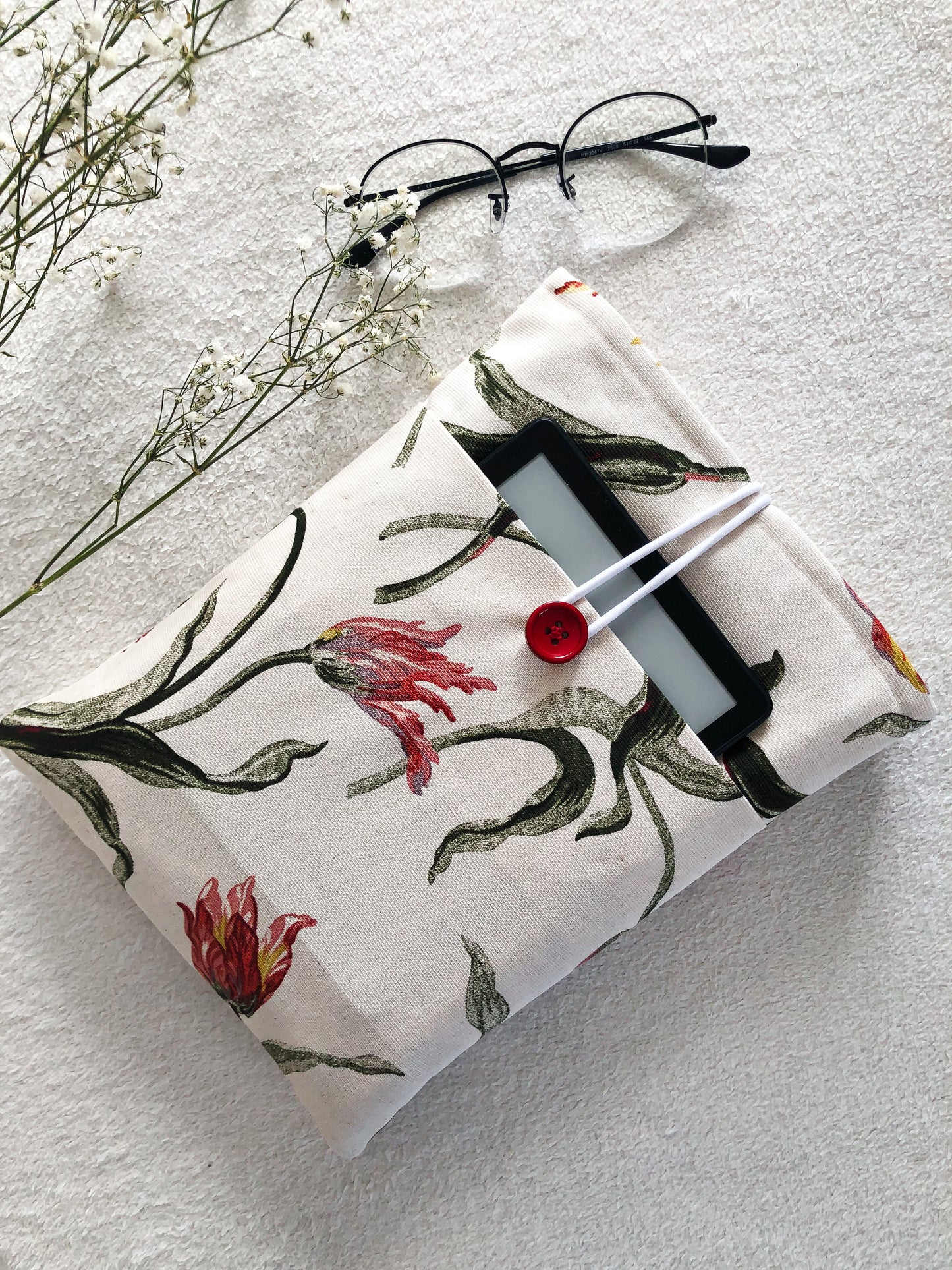 Floral Book Pouch with Pocket for Kindle, Front Side