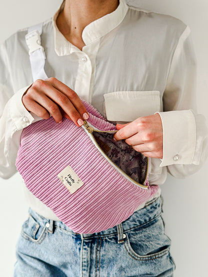 Corduroy Violet Fanny Pack, Front Side Opened