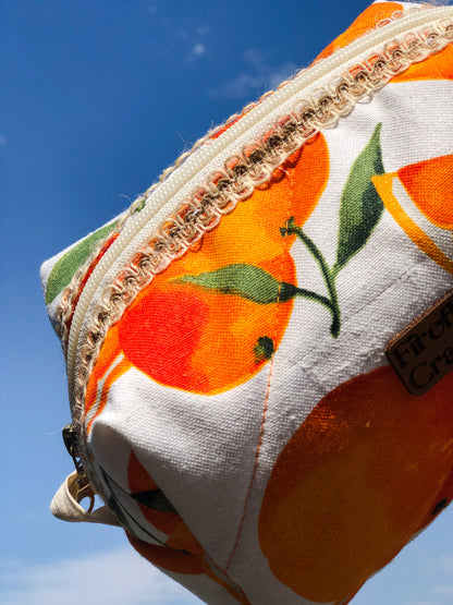 Orange Quilted Makeup Bag, Close Up