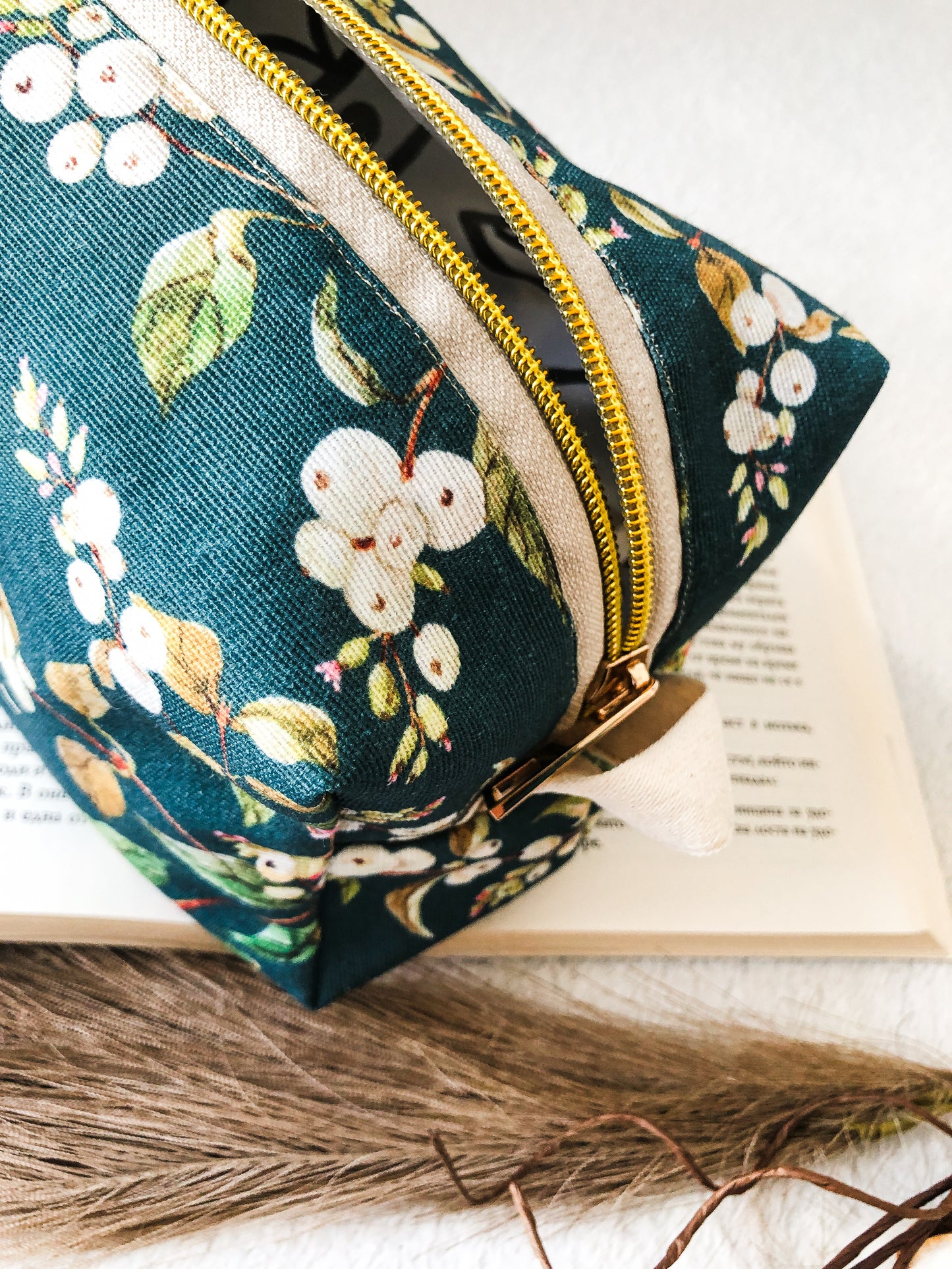 Blue Floral Makeup Bag, Close Up