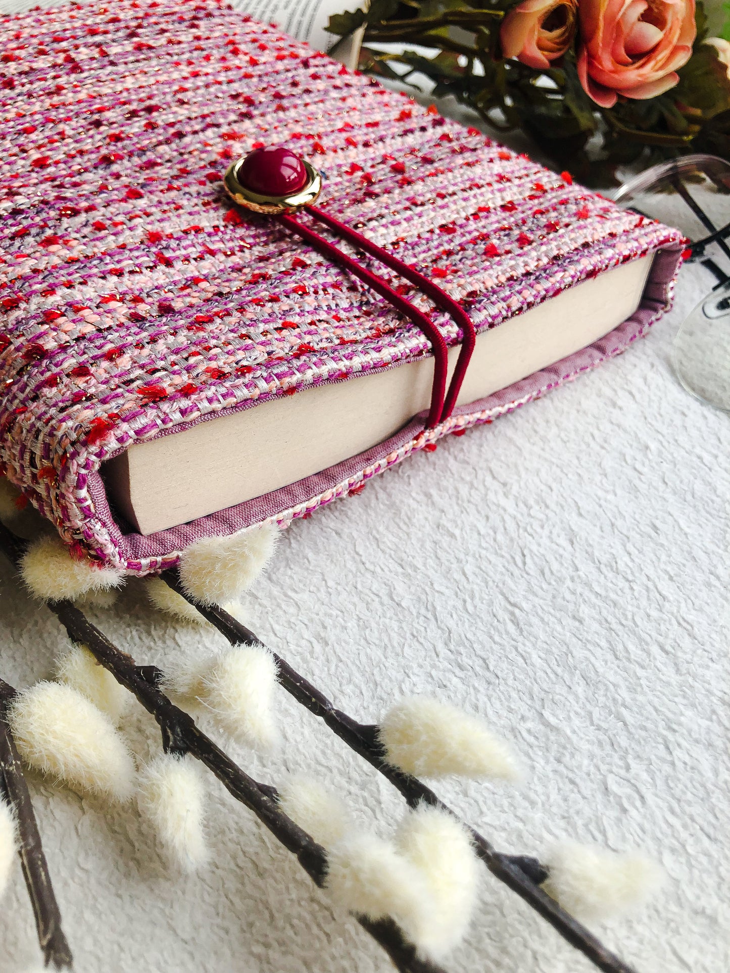 Pink Boucle Book Pouch, Upside Down