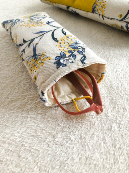 Yellow Padded Soft Glasses Case, Upside Down View