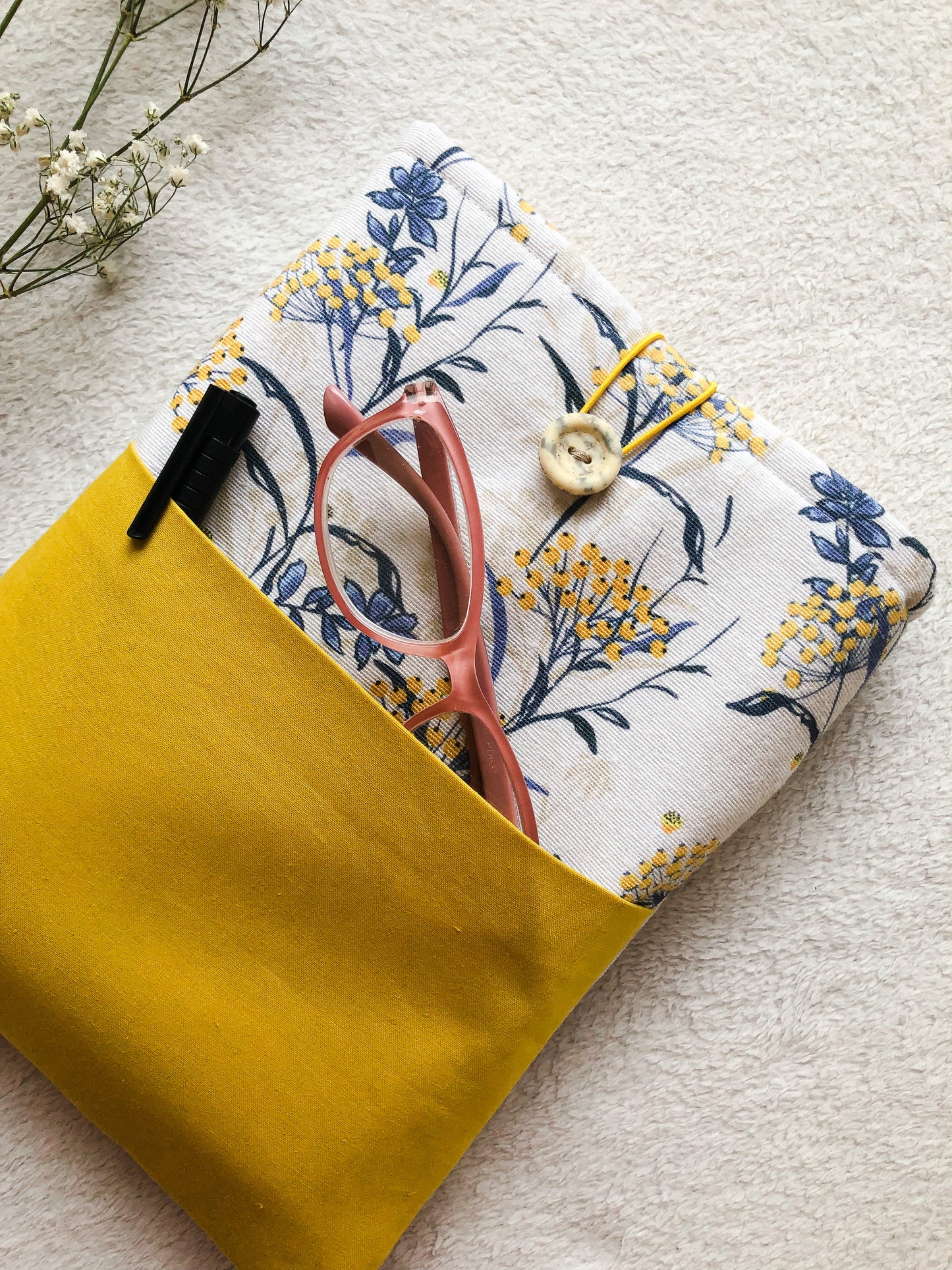 Yellow Floral Book Pouch, Close Up