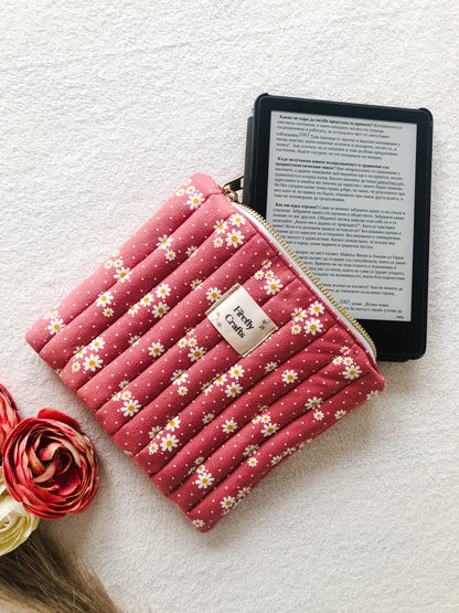 Quilted Floral Kindle Scribe Case, Front Side with Kindle