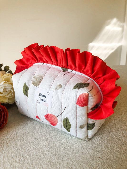 Quilted Red Ruffle Makeup Bag