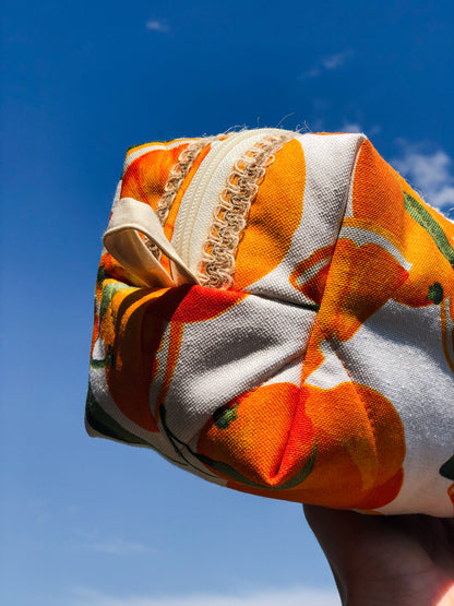 Orange Quilted Makeup Bag, From the Side