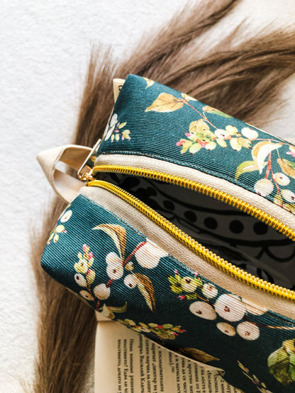 Blue Floral Makeup Bag, From Above Close Up